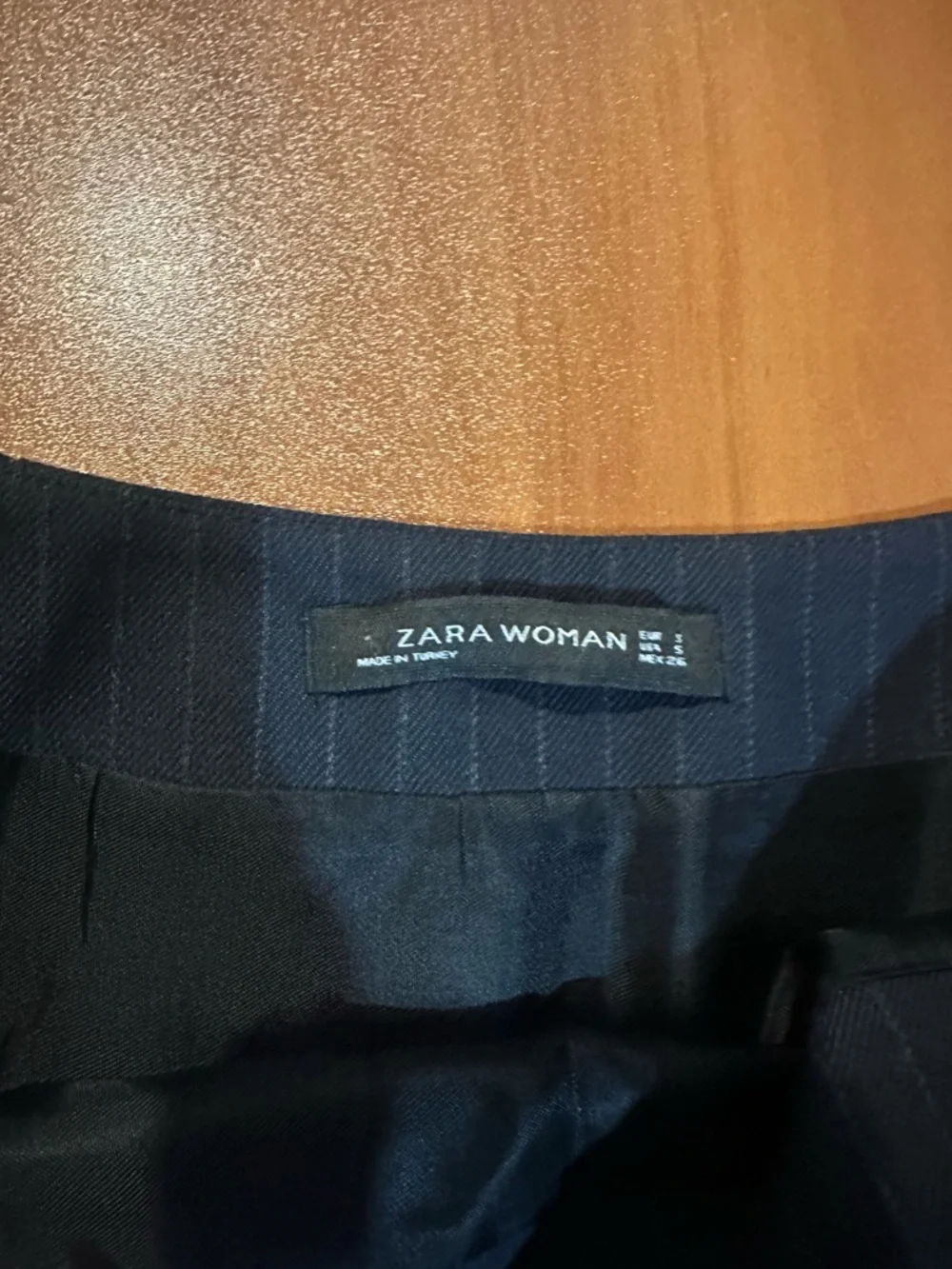 ZARA Navy Blue Pinstripe Ruffle Hem Mini Skirt - Size Small